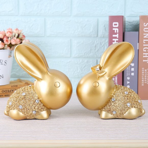 Cabinet Craft Home Synthetic Resin Golden Rabbit - Picture 1 of 5